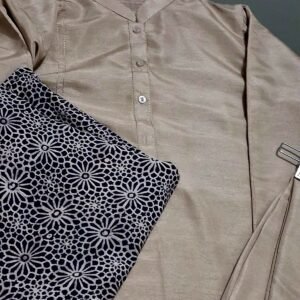 Plain Goldish Color Kurta with Hand-Painted & Dyed Organic Block Print Dupatta