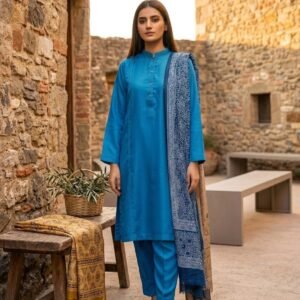 Fabric silk with dyed organic hand made block print dupatta